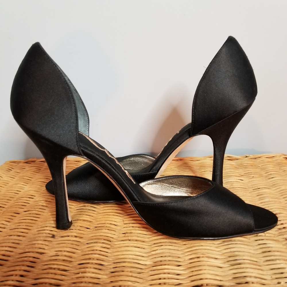 Nina D'orsay Black Satin Peep Toe Heels Si…